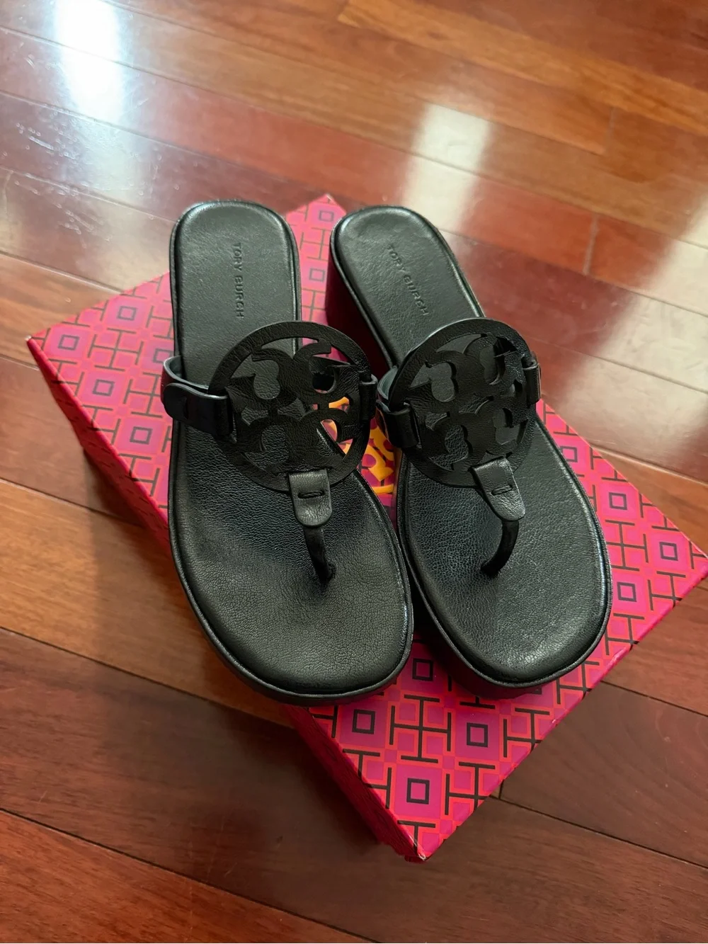 Tory Burch Black Platform Wedge Sandals